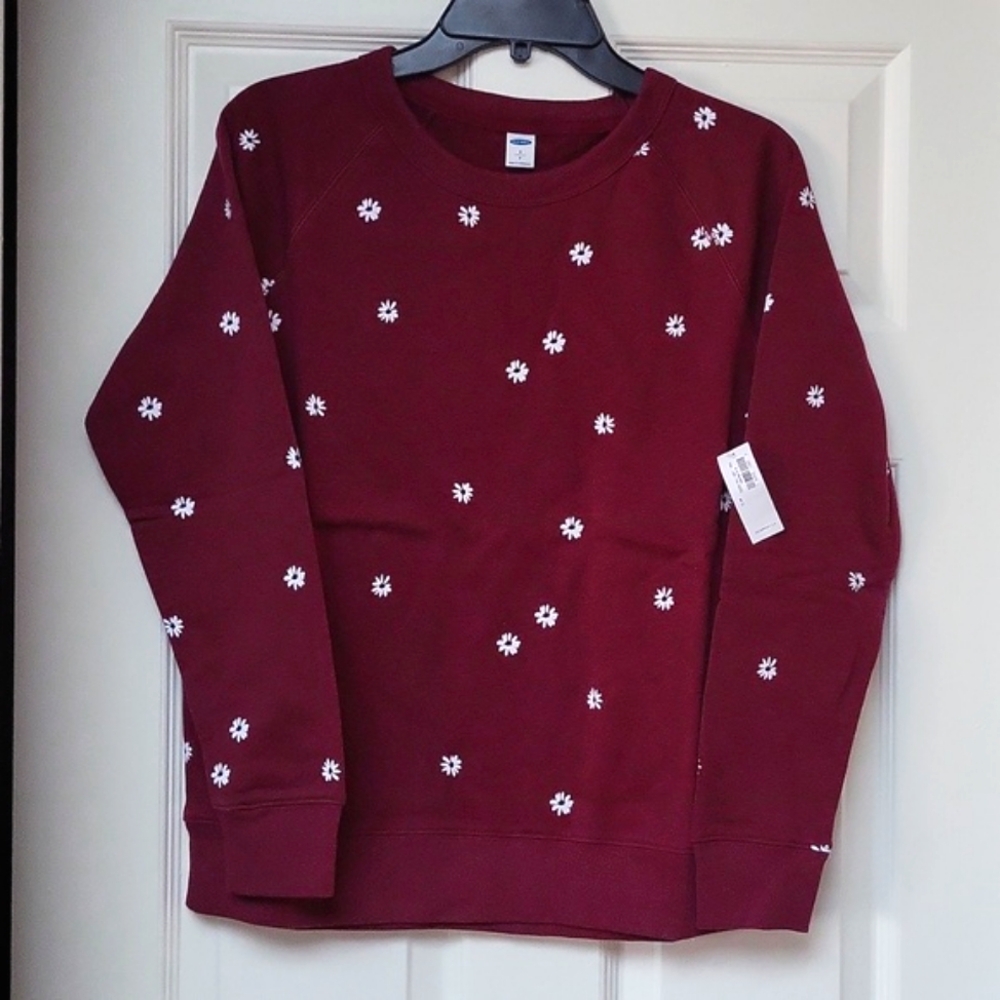 Floral Lightweight Fleece Burgundy Sweatshirt SZ Small, New W Tags
